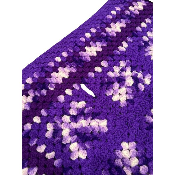 Retro Granny Square Crochet Afghan Blanket Throw 55"X42" Purple Squares, Vintage - Picture 3 of 6